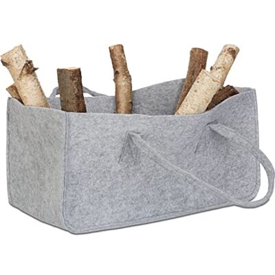 Relaxdays Saco para lã com asasas, cesta para madeira, acessório para lareira, tecido não tecido, 25 x 25 x 50 cm, cinzento Relaxdays Saco para lã com asasas, cesta para madeira, acessório para lareira, tecido não tecido, 25 x 25 x 50 cm, cinzento