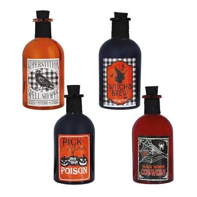 FIESTAS GUIRCA Garrafa de vidro com poção, 14 cm Set 4 Piezas Etiquetas Impresas 14 cm Negro y Naranja Halloween, Carnaval, Fiestas Temáticas FIESTAS GUIRCA Garrafa de vidro com poção, 14 cm Set 4 Piezas Etiquetas Impresas 14 cm Negro y Naranja Halloween, Carnaval, Fiestas Temáticas