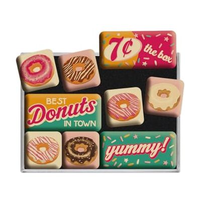 ART Conjunto de ímanes retro EUA, Donuts, ideia de presente para a cozinha, decoração para frigorífico, design vintage, 9 unidades, 9 ART Conjunto de ímanes retro EUA, Donuts, ideia de presente para a cozinha, decoração para frigorífico, design vintage, 9 unidades, 9