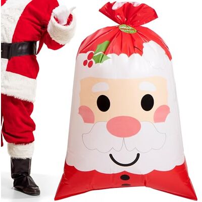 JOYIN Saco de presente gigante de Pai Natal, saco de plástico para embrulhar presentes de Natal, 56 x 36 polegadas para presente, presentes de férias, decorações de presentes gigantes, surpresas JOYIN Saco de presente gigante de Pai Natal, saco de plástico para embrulhar presentes de Natal, 56 x 36 polegadas para presente, presentes de férias, decorações de presentes gigantes, surpresas