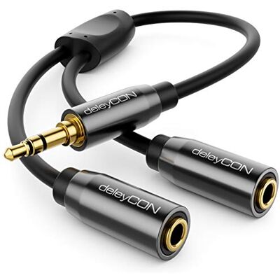 deleyCON 0,20 m Catracas de áudio e divisor cabo cabo adaptador e AUX tomada de 3,5 mm com tomada de 2 x 3,5 mm Jack estéreo de 3,5 mm deleyCON 0,20 m Catracas de áudio e divisor cabo cabo adaptador e AUX tomada de 3,5 mm com tomada de 2 x 3,5 mm Jack estéreo de 3,5 mm