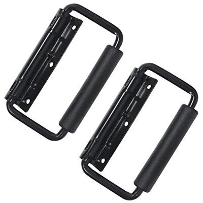 HMF Conjunto de 2 alças dobráveis , com mola, 3 orifícios, 13 x 3 cm, cor preta HMF Conjunto de 2 alças dobráveis , com mola, 3 orifícios, 13 x 3 cm, cor preta