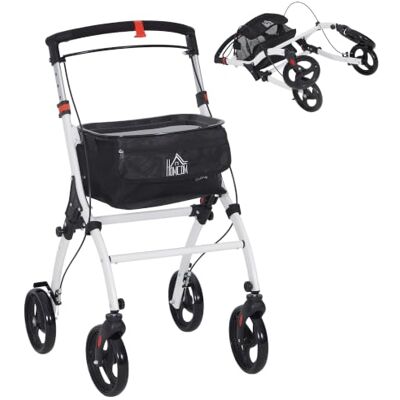HOMCOM Andador para Ancianos Plegable de Aluminio con 4 Ruedas Blanco Andador para idosos, bandeja, altura ajustável, travão de maneta, bolsa de transporte HOMCOM Andador para Ancianos Plegable de Aluminio con 4 Ruedas Blanco Andador para idosos, bandeja, altura ajustável, travão de maneta, bolsa de transporte
