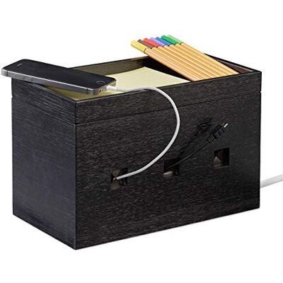 Relaxdays Organizador de cabos, bambu, preto, 16,5 x 25,5 x 14 cm Relaxdays Organizador de cabos, bambu, preto, 16,5 x 25,5 x 14 cm