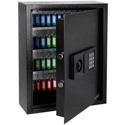 HMF Caixa forte para chaves com código eletrónico, armário guarda-chaves com fechadura digital, 71 ganchos, 46 x 36 x 12 cm, preto HMF Caixa forte para chaves com código eletrónico, armário guarda-chaves com fechadura digital, 71 ganchos, 46 x 36 x 12 cm, preto
