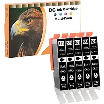 D&C Cartuchos de tinta compatíveis para Canon CLI-551BK XL para Canon Pixma iP7200 iP7250 iP8750 iX6850 MG5550 MG5650 MG5655 MG6350 MGGGGGGGGG50 MG650 MG656450 MG6650 MG7100 MG7150 MG7550 MX725 MX925 (preto 5) D&C Cartuchos de tinta compatíveis para Canon CLI-551BK XL para Canon Pixma iP7200 iP7250 iP8750 iX6850 MG5550 MG5650 MG5655 MG6350 MGGGGGGGGG50 MG650 MG656450 MG6650 MG7100 MG7150 MG7550 MX725 MX925 (preto 5)