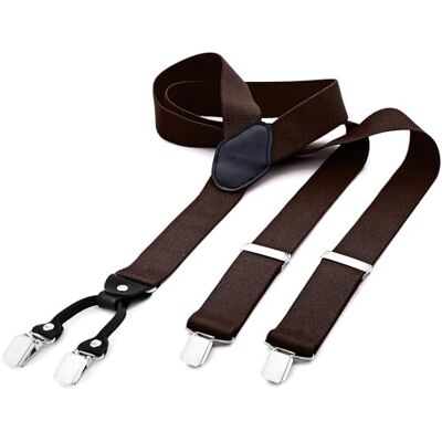 DonDon Suspensórios para homem largos 3,5 cm com 4 clips extra fortes suspensórios para calças homem, Castanho, Tamanho único DonDon Suspensórios para homem largos 3,5 cm com 4 clips extra fortes suspensórios para calças homem, Castanho, Tamanho único