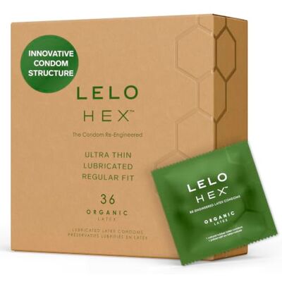 LELO Preservativos HEX de , fabricados com látex de procedência orgânica e infusados com L-arginina, preservativos ultra-sensíveis 36 embalagens LELO Preservativos HEX de , fabricados com látex de procedência orgânica e infusados com L-arginina, preservativos ultra-sensíveis 36 embalagens