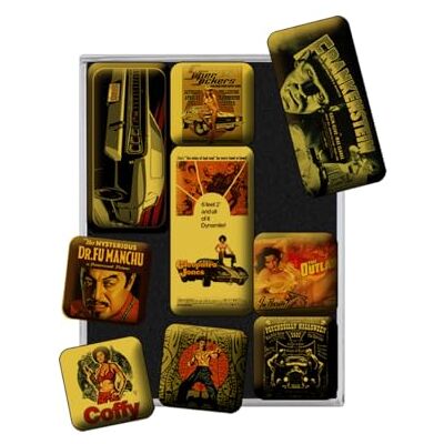 , Conjunto de ímanes retro, Movie-Art Style, presente para fãs de cinema, decoração para frigorífico, design vintage, 9 unidades , Conjunto de ímanes retro, Movie-Art Style, presente para fãs de cinema, decoração para frigorífico, design vintage, 9 unidades