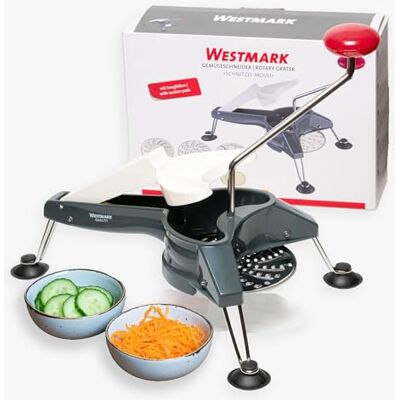 Westmark Cortador/rebanador/rallador de vegetais com 3 discos, Lâminas de aço inoxidável, Schnitzel Mouli, Antracite/prata/vermelho, Westmark Cortador/rebanador/rallador de vegetais com 3 discos, Lâminas de aço inoxidável, Schnitzel Mouli, Antracite/prata/vermelho,