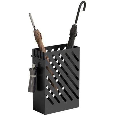 HOMCOM Guarda-chuva de aço galvanizado estreito 4 ganchos 28 x 14 x 41 cm Suporte de guarda-chuva, bandeja de gotejamento removível, design de cortes, entrada, corredor, escritório HOMCOM Guarda-chuva de aço galvanizado estreito 4 ganchos 28 x 14 x 41 cm Suporte de guarda-chuva, bandeja de gotejamento removível, design de cortes, entrada, corredor, escritório