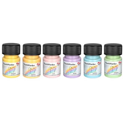 Ideen mit Herz Corante para tecido, conjunto de 6 x 30 ml, altamente pigmentado, para tecidos claros e escuros, lavável, à base de água (tons pastel) Ideen mit Herz Corante para tecido, conjunto de 6 x 30 ml, altamente pigmentado, para tecidos claros e escuros, lavável, à base de água (tons pastel)