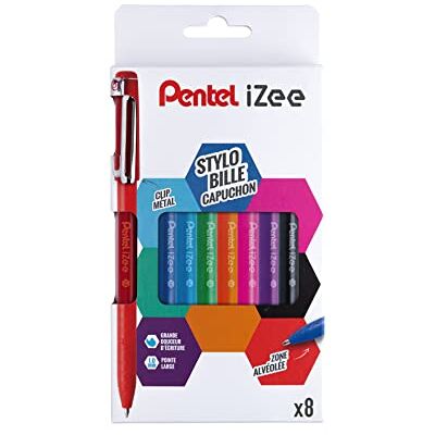 Pentel iZee BX460 Lote de 8 canetas com tampa de metal, ponta larga, 1 mm, preto, vermelho, azul, verde, laranja, rosa, azul e roxo Pentel iZee BX460 Lote de 8 canetas com tampa de metal, ponta larga, 1 mm, preto, vermelho, azul, verde, laranja, rosa, azul e roxo