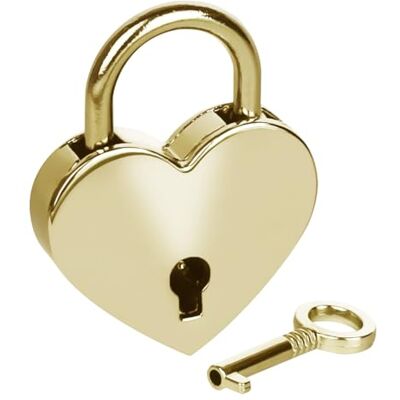 HMF Mini Vorhängeschloss decorativo com chave em forma de coração, 5,9 x 5 x 0,8 cm, dourado HMF Mini Vorhängeschloss decorativo com chave em forma de coração, 5,9 x 5 x 0,8 cm, dourado