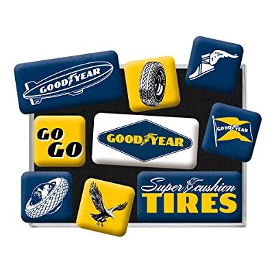 ART , Conjunto de ímanes retro, Goodyear Logotipo presente para fãs de carros, decoração para frigorífico, design vintage, 9 unidades ART , Conjunto de ímanes retro, Goodyear Logotipo presente para fãs de carros, decoração para frigorífico, design vintage, 9 unidades