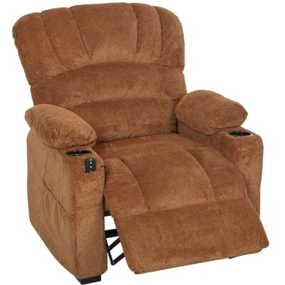 HOMCOM Poltrona Relax recarregável elétrico silencioso de veludo castanho Poltrona reclinável, função de memória, apoio para os pés, controlo remoto, bolsos, porta USB, porta-copos, suporte em concha HOMCOM Poltrona Relax recarregável elétrico silencioso de veludo castanho Poltrona reclinável, função de memória, apoio para os pés, controlo remoto, bolsos, porta USB, porta-copos, suporte em concha