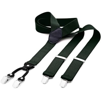 DonDon Suspensórios para homem largos 3,5 cm com 4 clipes extra fortes suspensórios para calças homem, verde, Tamanho único DonDon Suspensórios para homem largos 3,5 cm com 4 clipes extra fortes suspensórios para calças homem, verde, Tamanho único