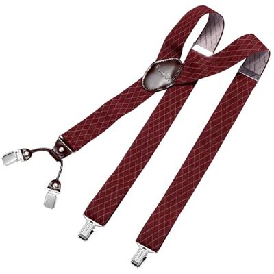 DonDon suspensórios para homens 3,5 cm de largura 4 clipes com couro marrom em forma de Y elástico e com comprimento ajustável, Tamanho único DonDon suspensórios para homens 3,5 cm de largura 4 clipes com couro marrom em forma de Y elástico e com comprimento ajustável, Tamanho único