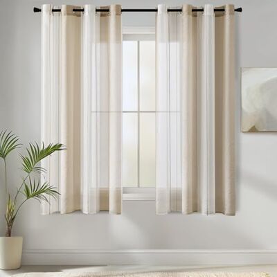 MIULEE Cortinas modernas para sala de estar com riscas brancas e bege, bonitas cortinas para quarto juvenil com ilhós, translúcidas, cortinas curtas para janelas de quarto, cortinas para sala, 2 peças Tejido semitransparente a rayas para salon, dormitor MIULEE Cortinas modernas para sala de estar com riscas brancas e bege, bonitas cortinas para quarto juvenil com ilhós, translúcidas, cortinas curtas para janelas de quarto, cortinas para sala, 2 peças Tejido semitransparente a rayas para salon, dormitor