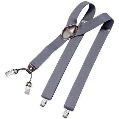 DonDon suspensórios para homens 3,5 cm de largura 4 clipes com couro marrom em forma de Y elástico e com comprimento ajustável, Cinzento-azul, Tamanho único DonDon suspensórios para homens 3,5 cm de largura 4 clipes com couro marrom em forma de Y elástico e com comprimento ajustável, Cinzento-azul, Tamanho único