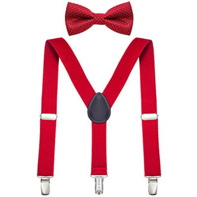 DonDon Conjunto de alças e laço para crianças elástico e ajustável por comprimento para crianças de 1 a 8 anos, Vermelho, Rot DonDon Conjunto de alças e laço para crianças elástico e ajustável por comprimento para crianças de 1 a 8 anos, Vermelho, Rot