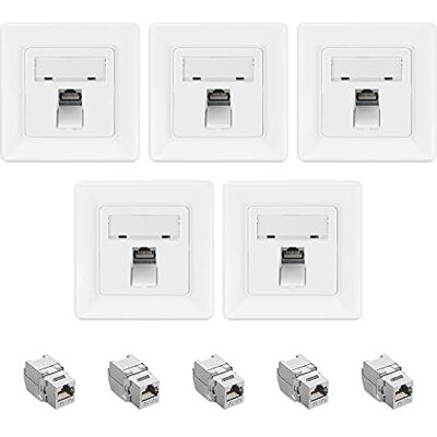kwmobile 5x Módulo keystone blindado RJ45 Conectores com caixa metálica para cabos CAT 6A com 5 x aplique de parede montagem sem ferramentas kwmobile 5x Módulo keystone blindado RJ45 Conectores com caixa metálica para cabos CAT 6A com 5 x aplique de parede montagem sem ferramentas