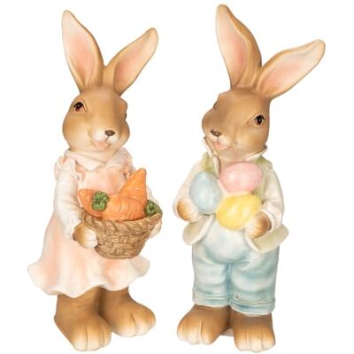 Ideen mit Herz Figuras decorativas de casal de coelhos, 2 figuras de coelhos com cenouras e ovos de Páscoa, decoração de Páscoa, 21,4 cm e 22,3 cm de altura Ideen mit Herz Figuras decorativas de casal de coelhos, 2 figuras de coelhos com cenouras e ovos de Páscoa, decoração de Páscoa, 21,4 cm e 22,3 cm de altura