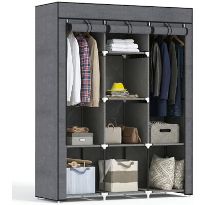 HOMCOM Armario de Tela Plegable con 2 Barras 125x43x162,5 cm Gris Oscuro Armário portátil, 8 prateleiras, moldura de aço, para quarto, armário de vestir HOMCOM Armario de Tela Plegable con 2 Barras 125x43x162,5 cm Gris Oscuro Armário portátil, 8 prateleiras, moldura de aço, para quarto, armário de vestir