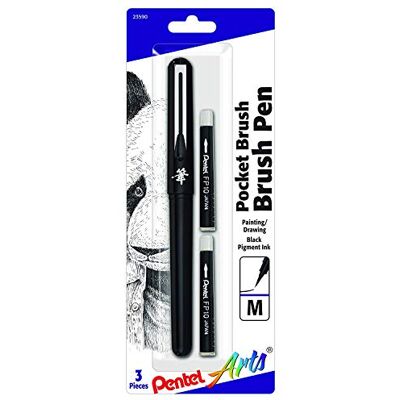 Pentel Artes de bolso com penas de pincel, inclui 2 tinta de recarga preta () Pentel Artes de bolso com penas de pincel, inclui 2 tinta de recarga preta ()