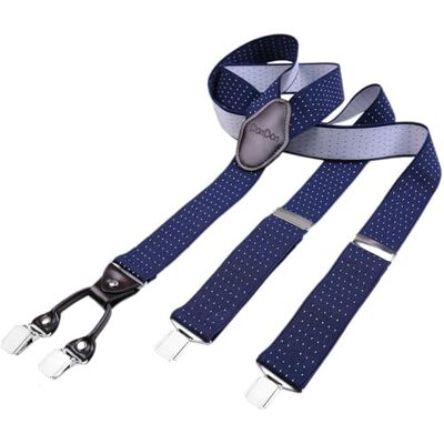 DonDon suspensórios para homens 3,5 cm de largura 4 clipes com couro marrom em forma de Y elástico e com comprimento ajustável, Tamanho único DonDon suspensórios para homens 3,5 cm de largura 4 clipes com couro marrom em forma de Y elástico e com comprimento ajustável, Tamanho único