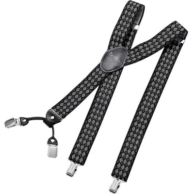 DonDon Suspensórios largos para homem de 3,5 cm com 4 clips extra fortes, suspensórios para calças de homem, Tamanho único DonDon Suspensórios largos para homem de 3,5 cm com 4 clips extra fortes, suspensórios para calças de homem, Tamanho único