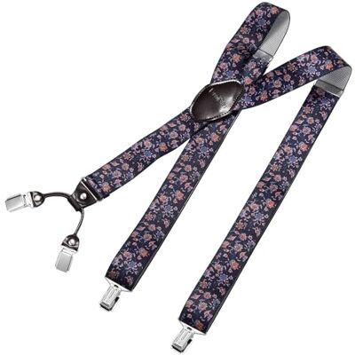 DonDon suspensórios para homens 3,5 cm de largura 4 clipes com couro marrom em forma de Y elástico e com comprimento ajustável, Flores, Tamanho único DonDon suspensórios para homens 3,5 cm de largura 4 clipes com couro marrom em forma de Y elástico e com comprimento ajustável, Flores, Tamanho único