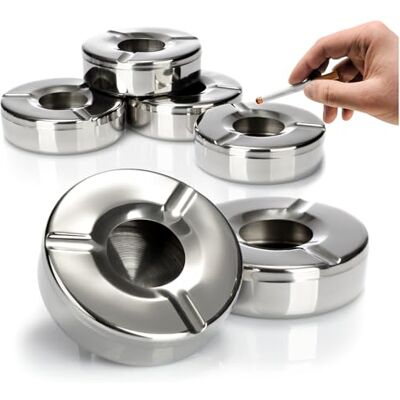 com-four ® 6x cinzeiros de aço inoxidável, cinzeiro de vento com tampa com-four ® 6x cinzeiros de aço inoxidável, cinzeiro de vento com tampa