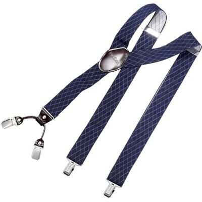 DonDon suspensórios para homens 3,5 cm de largura 4 clipes com couro marrom em forma de Y elástico e com comprimento ajustável, Tamanho único DonDon suspensórios para homens 3,5 cm de largura 4 clipes com couro marrom em forma de Y elástico e com comprimento ajustável, Tamanho único