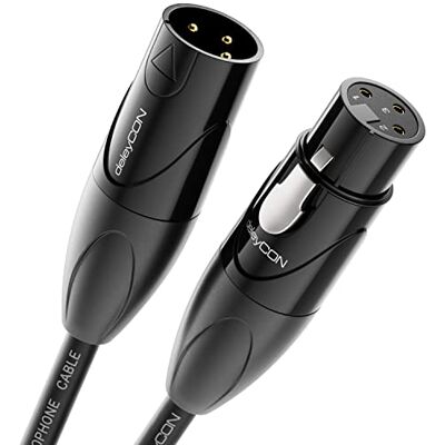 deleyCON Cabo de áudio XLR de 10 m qualidade de estúdio de cobre OFC puro (AWG24) cabo para microfone com supressão de EMI e RFI com fecho metálico e contactos banhados a ouro 3 pinos DMX deleyCON Cabo de áudio XLR de 10 m qualidade de estúdio de cobre OFC puro (AWG24) cabo para microfone com supressão de EMI e RFI com fecho metálico e contactos banhados a ouro 3 pinos DMX