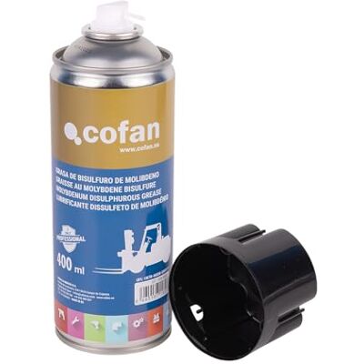 Cofan Gordura com dissulfeto de molibdénio de 400 ml Lubrificante multiuso extrema pressão Em spray com resistência à oxidação, à humidade e à corrosão Cofan Gordura com dissulfeto de molibdénio de 400 ml Lubrificante multiuso extrema pressão Em spray com resistência à oxidação, à humidade e à corrosão