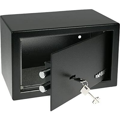 HMF Caja fuerte con llave, caja fuerte para muebles, safe compacto y resistente para hogar u oficina 31 x 20 x 20 cm Negro HMF Caja fuerte con llave, caja fuerte para muebles, safe compacto y resistente para hogar u oficina 31 x 20 x 20 cm Negro