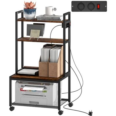 HOMCOM Suporte para impressora com estação de carregamento, mesa castanha rústica Mueble para Impresora de 4 Niveles, con Ruedas, Marco Metálico, para Oficina Casa Escuela HOMCOM Suporte para impressora com estação de carregamento, mesa castanha rústica Mueble para Impresora de 4 Niveles, con Ruedas, Marco Metálico, para Oficina Casa Escuela