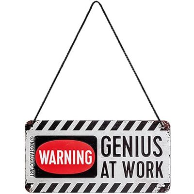 ART Letreiro suspenso retro, 10 x 20 cm, Genius at Work de metal, design vintage, ideia de presente para gamers ART Letreiro suspenso retro, 10 x 20 cm, Genius at Work de metal, design vintage, ideia de presente para gamers