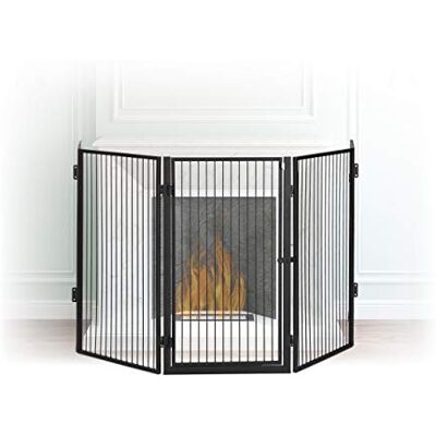 Relaxdays Protetor de lareira com porta, aço, preto, 76 x 1,30 x 220 cm Relaxdays Protetor de lareira com porta, aço, preto, 76 x 1,30 x 220 cm