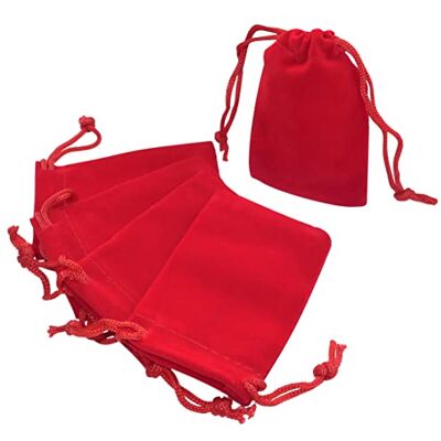 AERZETIX Conjunto de 5 saquinhos para jóias/sacos de presente/jóias/cosméticos 50 x 70 mm em veludo fecho com cordão vermelho AERZETIX Conjunto de 5 saquinhos para jóias/sacos de presente/jóias/cosméticos 50 x 70 mm em veludo fecho com cordão vermelho