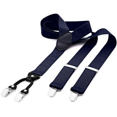 DonDon Suspensórios para homem largos 3,5 cm com 4 clipes extra fortes suspensórios para calças homem, azul, Tamanho único DonDon Suspensórios para homem largos 3,5 cm com 4 clipes extra fortes suspensórios para calças homem, azul, Tamanho único