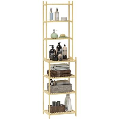 HOMCOM Prateleira de casa de banho de bambu de 7 níveis, 44 x 33 x 180 cm Prateleira de armazenamento, design de lama, para cozinha, casa de banho, sala de estar HOMCOM Prateleira de casa de banho de bambu de 7 níveis, 44 x 33 x 180 cm Prateleira de armazenamento, design de lama, para cozinha, casa de banho, sala de estar