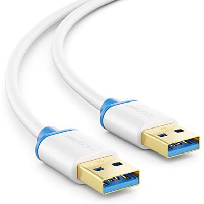 deleyCON 1 m USB 3.0 Super Speed Cable A-Conector a A-conector Velocidade de transferência de até 5 Gbit/s branco/azul deleyCON 1 m USB 3.0 Super Speed Cable A-Conector a A-conector Velocidade de transferência de até 5 Gbit/s branco/azul