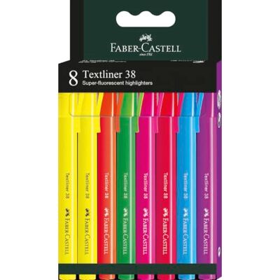 Faber-Castell Conjunto de marcadores Textliner 38, 8 cores Marcadores com corpo fino e cores vivas para marcas precisas Faber-Castell Conjunto de marcadores Textliner 38, 8 cores Marcadores com corpo fino e cores vivas para marcas precisas