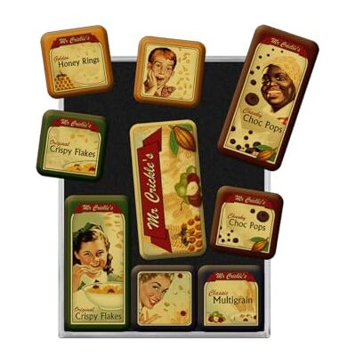 ART Conjunto de ímanes retro Mr. Crickle's Ideia de presente para a cozinha, decoração para o frigorífico, design vintage, 7 x 9,3 x 2 cm, 9 ART Conjunto de ímanes retro Mr. Crickle's Ideia de presente para a cozinha, decoração para o frigorífico, design vintage, 7 x 9,3 x 2 cm, 9