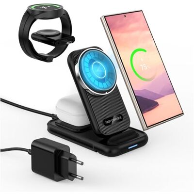 MMOBIEL Carregador sem fios para Samsung por estação de carregamento sem fios portátil 4 em 1 Qi2 para Samsung Galaxy S25/S24/S23/S22 Series, Watch 7/6/5, Buds Incl. 25W Adaptador Preto MMOBIEL Carregador sem fios para Samsung por estação de carregamento sem fios portátil 4 em 1 Qi2 para Samsung Galaxy S25/S24/S23/S22 Series, Watch 7/6/5, Buds Incl. 25W Adaptador Preto