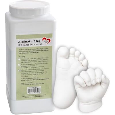 Ideen mit Herz Alginato, Massa de moldagem rápida para impressões de mãos, impressões ou impressões de objetos, para casais, famílias, crianças, bebés, pó para misturar com água, 1 kg Ideen mit Herz Alginato, Massa de moldagem rápida para impressões de mãos, impressões ou impressões de objetos, para casais, famílias, crianças, bebés, pó para misturar com água, 1 kg