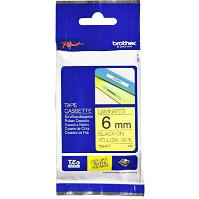 Brother TZE611 Fita, cor preta e amarela Brother TZE611 Fita, cor preta e amarela