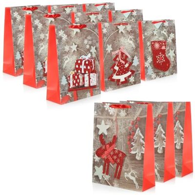 com-four ® 12x Saco de Presentes XL para Natal, Pai Natal e Advento Saco de Presentes com Motivo Natalício Saco de Presentes (12 peças brilho vermelho) com-four ® 12x Saco de Presentes XL para Natal, Pai Natal e Advento Saco de Presentes com Motivo Natalício Saco de Presentes (12 peças brilho vermelho)